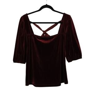 Modcloth Burgundy Red Square Neck Velvet Puff Sleeve Top L Whimsigoth Office